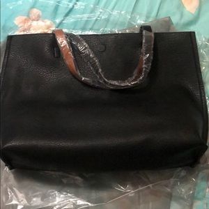 reversible faux leather tote & wristlet